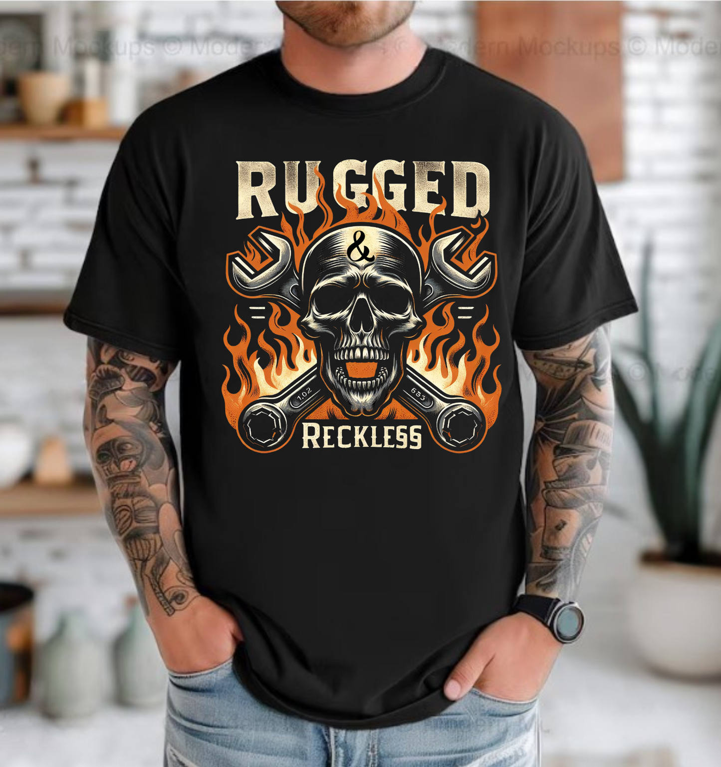 Rugged & Reckless Skull/Flames T-Shirt