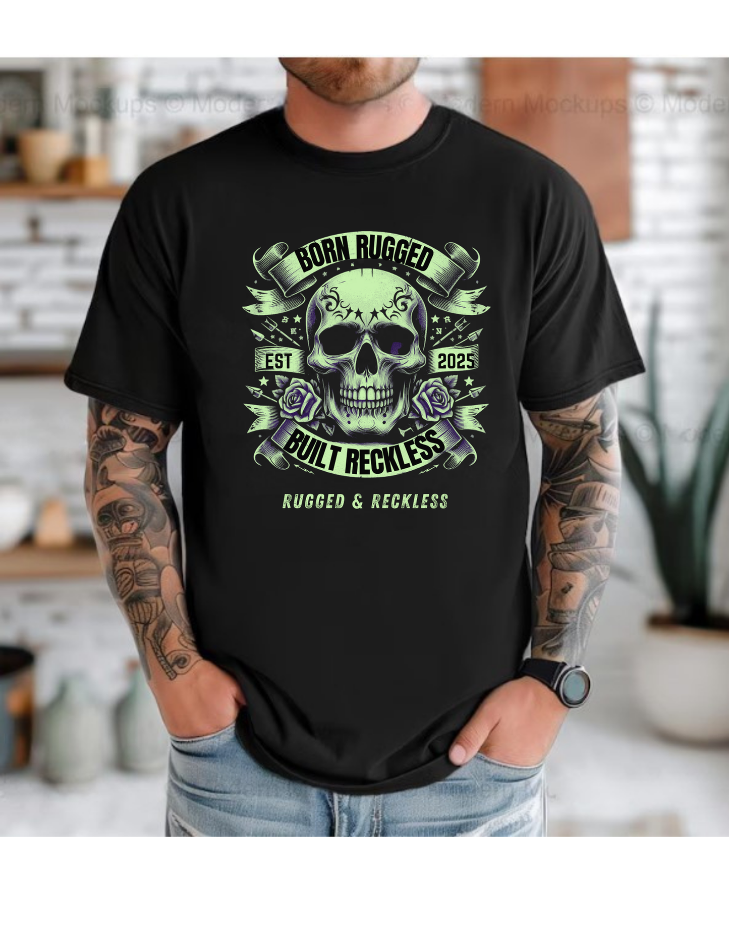 Born Rugged Green Skull T-Shirt